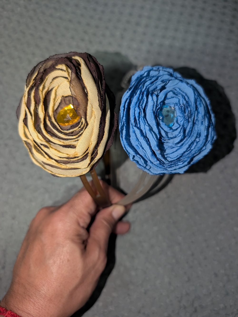 Floral Fabric Headbands - Blue & Cream Flower Accents